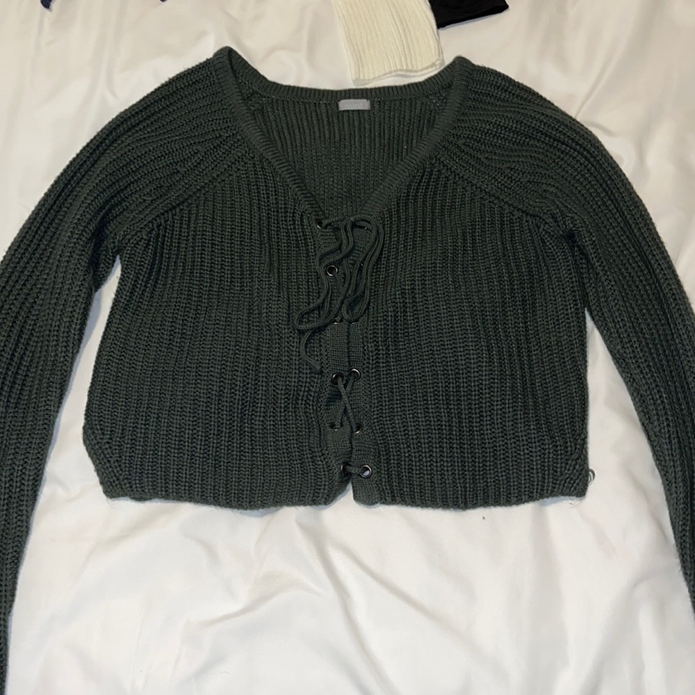 Green lace up sweater